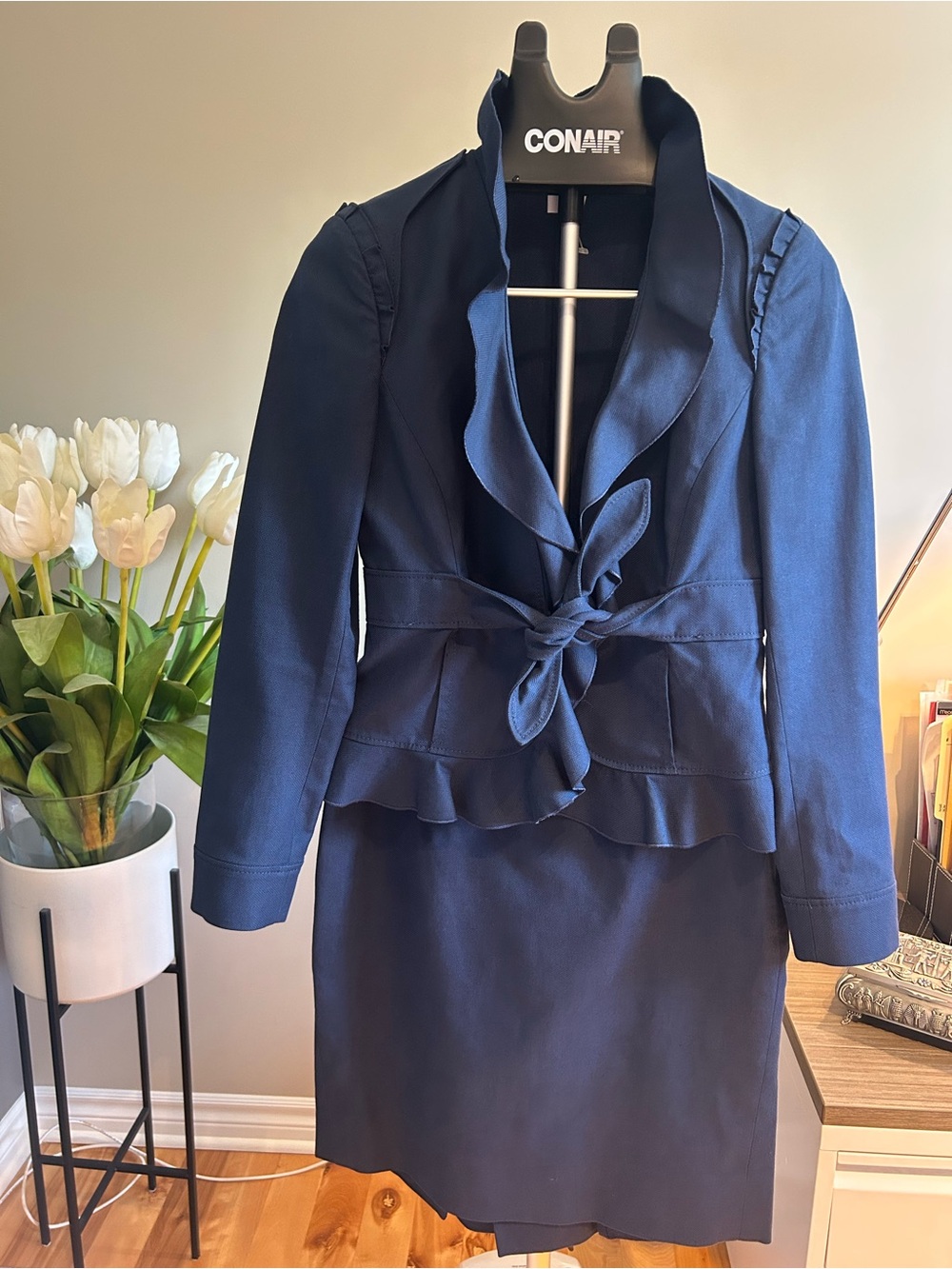 RED Valentino Navy Two-Piece Skirt Suit with Ruffled Details